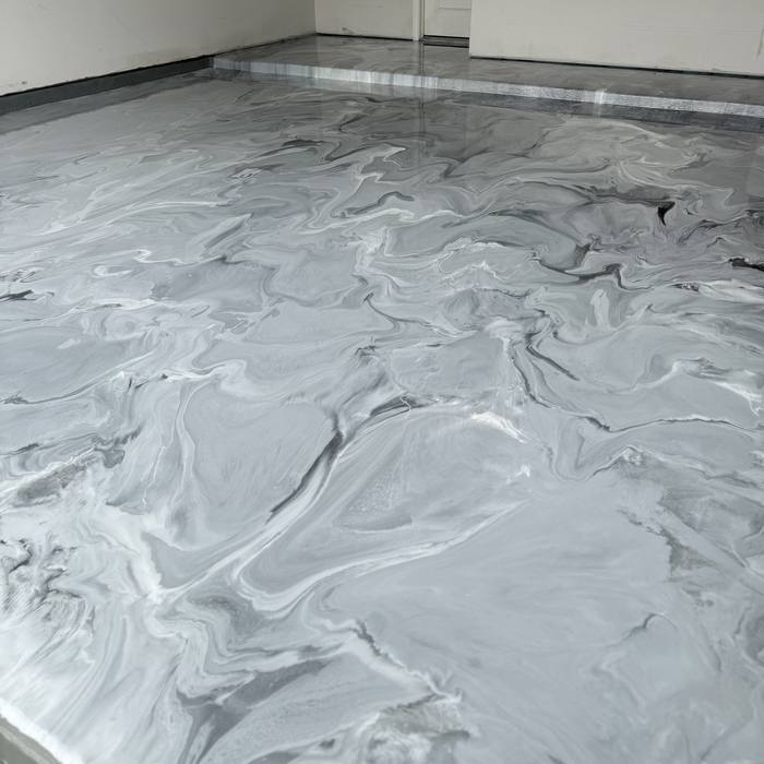 Gray and white metallic epoxy floor like polished marble