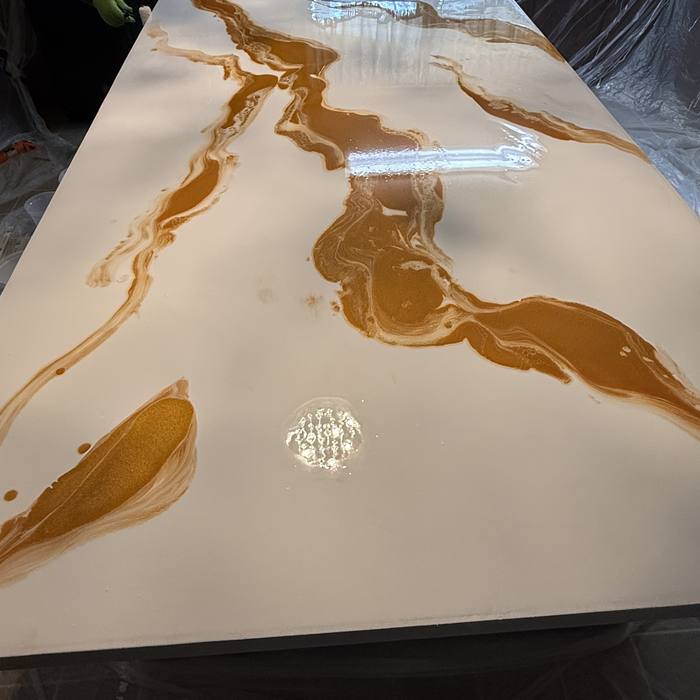 Copper and white metallic epoxy countertop