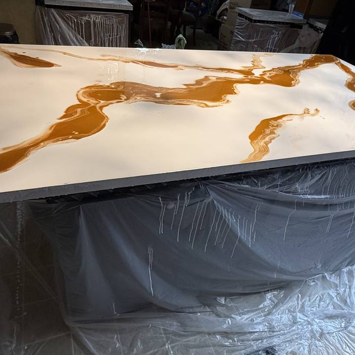 White and copper metallic epoxy countertop